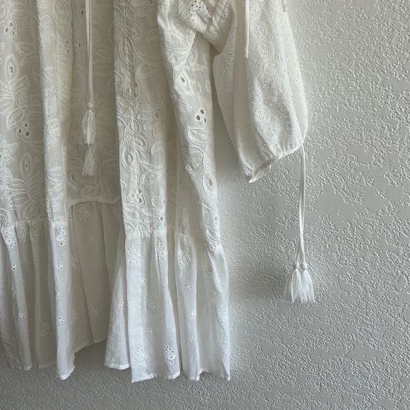 Maeve Anthropologie White Embroidered Eyelet Boho Puff Sleeve Cardigan One Size - Picture 7 of 10